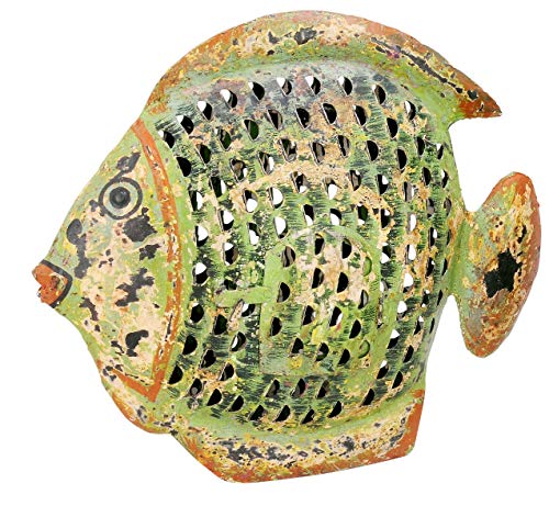 ETC dekorative ausgefallene Metallfigur Dekofigur Fisch zum Stellen in 3 möglichen Größen und 2 Farben (klein 21 x 6,5 x 18 cm, hellgrün)
