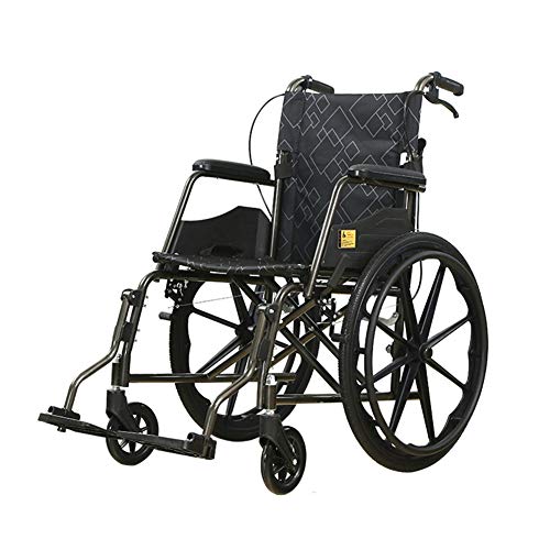Lightweight Folding Wheelchair Carbon Steel Frame Travel Wheelchairs Foldable Backrest Mobility Scooter (Black)