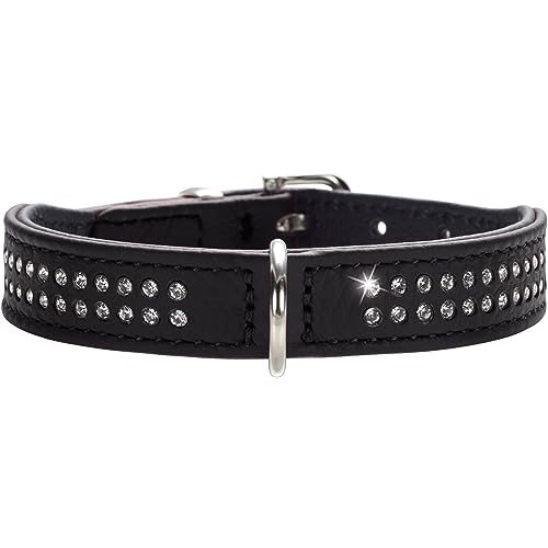 HUNTER DIAMOND PETIT Halsband für kleine Hunde, Leder, mit Strasssteinchen, schwarz, 42