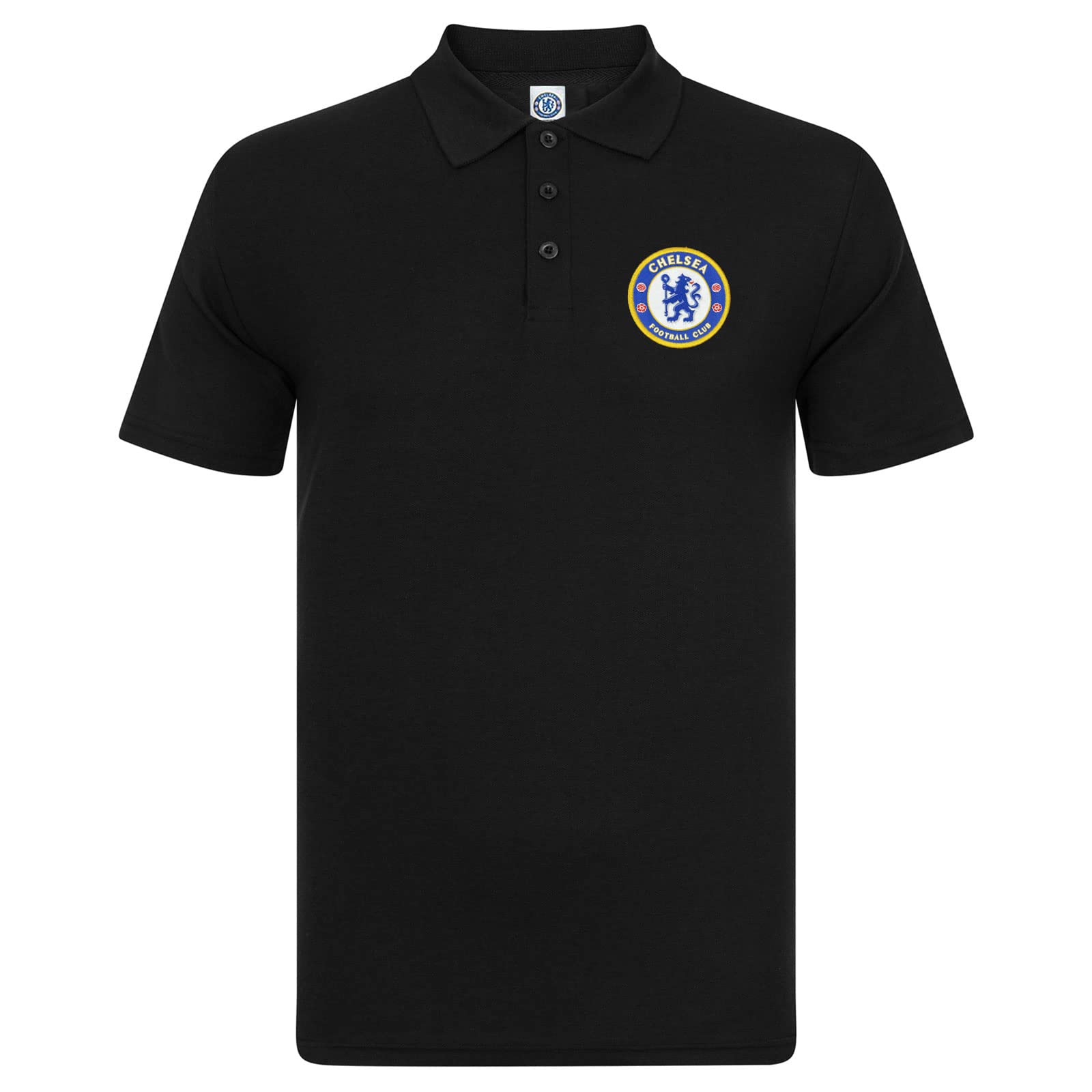 Chelsea FC Herren Polo-Shirt mit originalem Fußball-Wappen - Geschenkartikel - Schwarz - XL