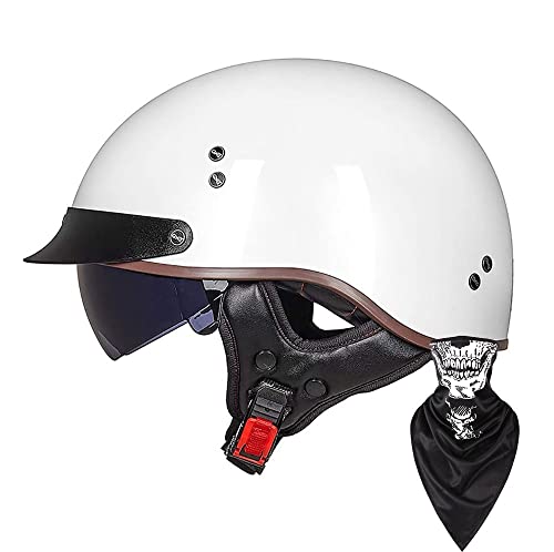 DIRERTYS Halboffenen Öffnen Motorradhelm ECE-Zertifizierung Vintage Helme mit Schutzbrille Einstellbare Halbschale Jet-Helm Bike Cruiser Scooter Halbschale Jet-Helm Brain-Cap