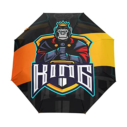 König AFFE Süß Cool Regenschirm Taschenschirm Auf-Zu Automatik Schirme Winddicht Leicht Kompakt UV-Schutz Reise Schirm für Jungen Mädchen Strand Frauen