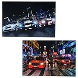 Mendler 2X LED-Bild Leinwandbild Leuchtbild Wandbild 60x40cm, Timer ~ Cars