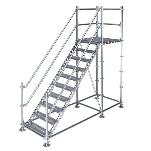Scafom-rux Bautreppe Außentreppe für 2 m Höhenunterschied mit Podest, feuerverzinkter Stahl