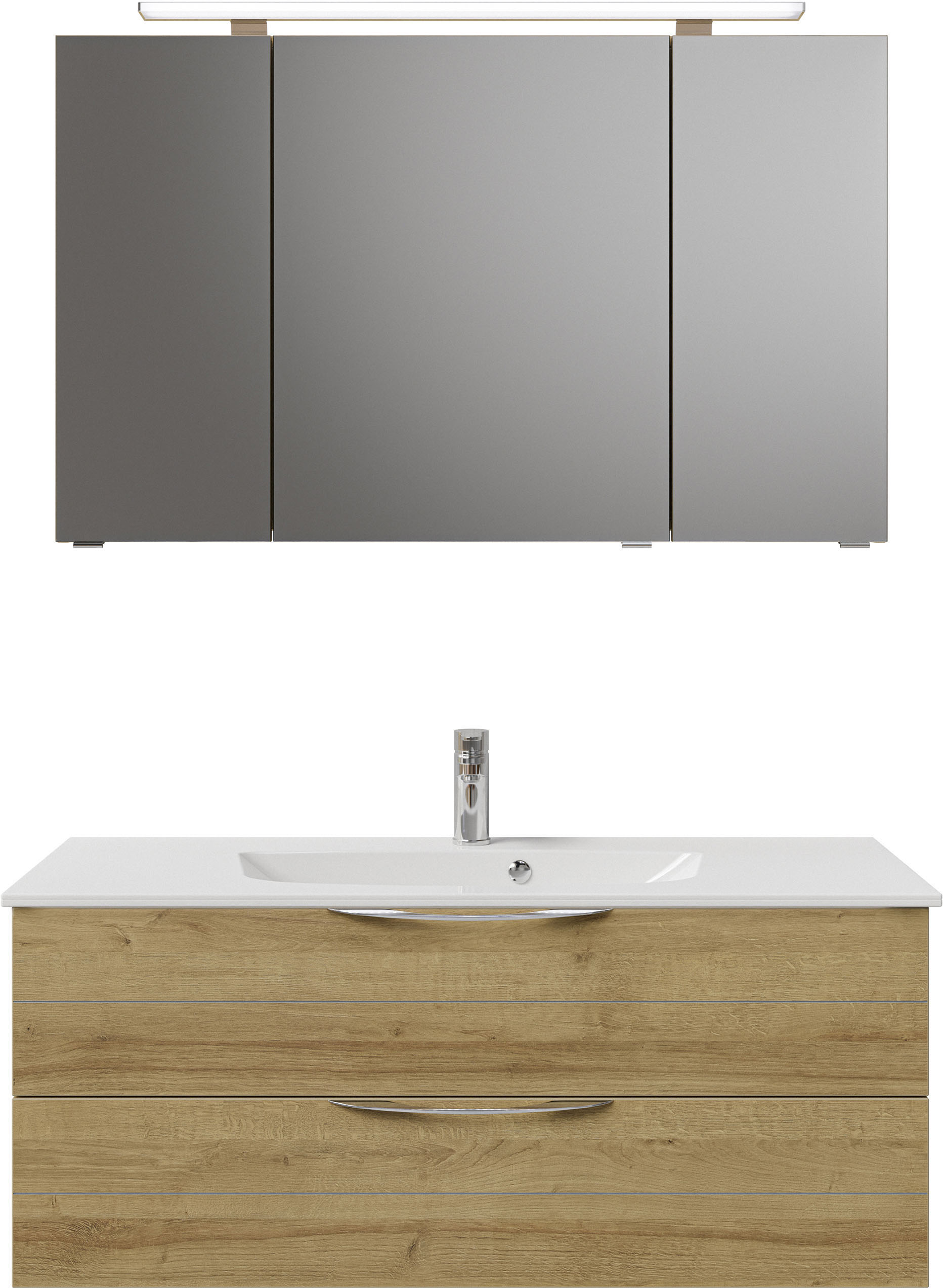 Saphir Badmöbel-Set "Serie 6025 2-teilig Mineralmarmor-Waschtisch mit LED-Spiegelschrank", (2 St.) 2