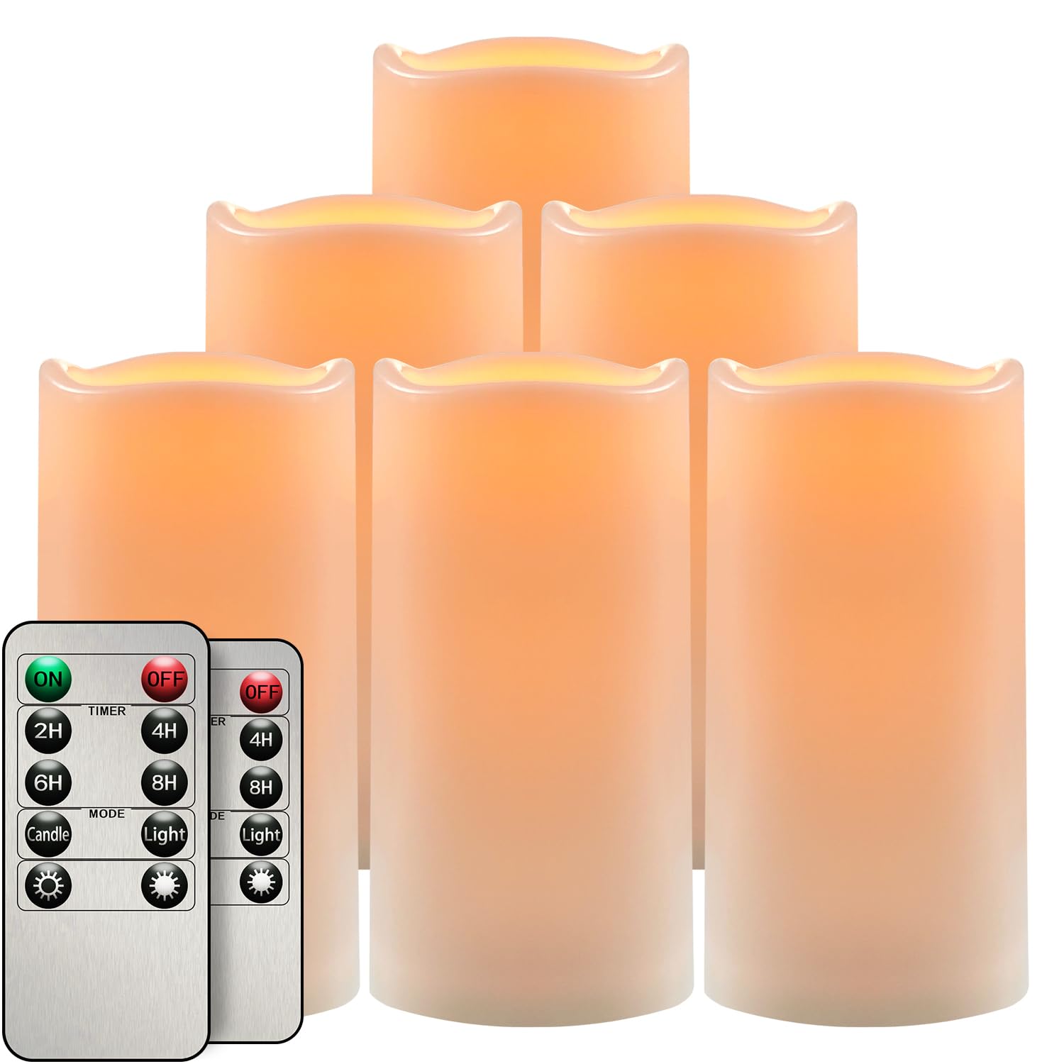 salipt LED Kerzen mit Timer, LED Kerze Batteriebetrieben Flackernde Flamme, Durchmesser 7.6 cm Flammenlose Kerzen Outdoor Wasserdicht, 6er-Set Weiß, Höhe 10.2 12.7 15.3 17.8 cm