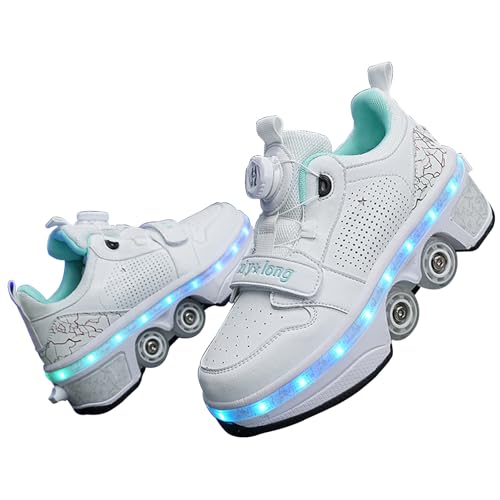 LED Roller Skates Schuhe Radschuhe für Jungen Mädchen Erwachsene Roller Sneakers Schuhe mit Rädern Flexible Skates als Geschenk White-35EU