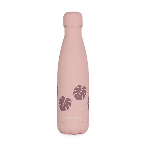 Miniland LEAVES 500ML. Hochwertige Isolierflasche, hält Getränke stundenlang heiß oder kalt 89440 Rosa