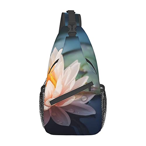 Schulterrucksack mit Lotusblumen-Druck, leicht, faltbar, Umhängetasche, wasserabweisend, für den täglichen Gebrauch, Schwarz , Einheitsgröße