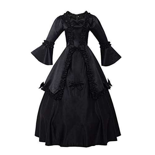 GRACEART Damen Langarm Mittelalter Kleid Gothic Viktorianisches Renaissance Maxi Kostüm (schwarz, XXL)