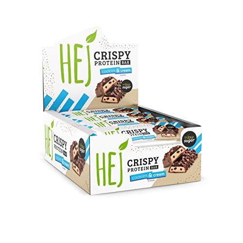 HEJ Crispy Protein Bar | Cookies & Cream - 12 x 45 g | Schokoladiger Protein Riegel | Eiweißriegel | Wenig Zucker | High Protein