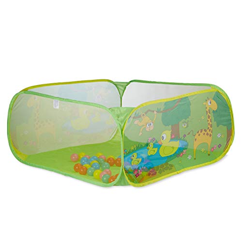 Relaxdays Bällebad Baby, quadratischer Bällepool mit 50 Bällen, Popup-Bällebecken HxB 50x110cm, BPA frei, ab 6 M., bunt