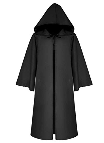 Xinlong Umhang mit Kapuze Halloween Fasching Cape Cosplay Mantel Kostüm Robe für Erwachsene (S (für Höhe: 160-165 cm), schwarz)