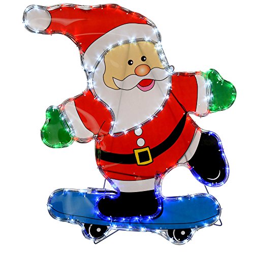 WeRChristmas Skateboard-Weihnachtsmann-Adventskalender, Silhouette mit LED-Lichtschlauch, 72 cm, groß
