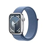 Apple Watch Series 9 (GPS, 41 mm) Smartwatch mit Aluminiumgehäuse in Silber und Sport Loop Armband in Winterblau. Fitnesstracker, Blutsauerstoff und EKG Apps, Always-On Retina Display, CO₂ neutral