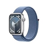 Apple Watch Series 9 (GPS, 41 mm) Smartwatch mit Aluminiumgehäuse in Silber und Sport Loop Armband in Winterblau. Fitnesstracker, Blutsauerstoff und EKG Apps, Always-On Retina Display, CO₂ neutral