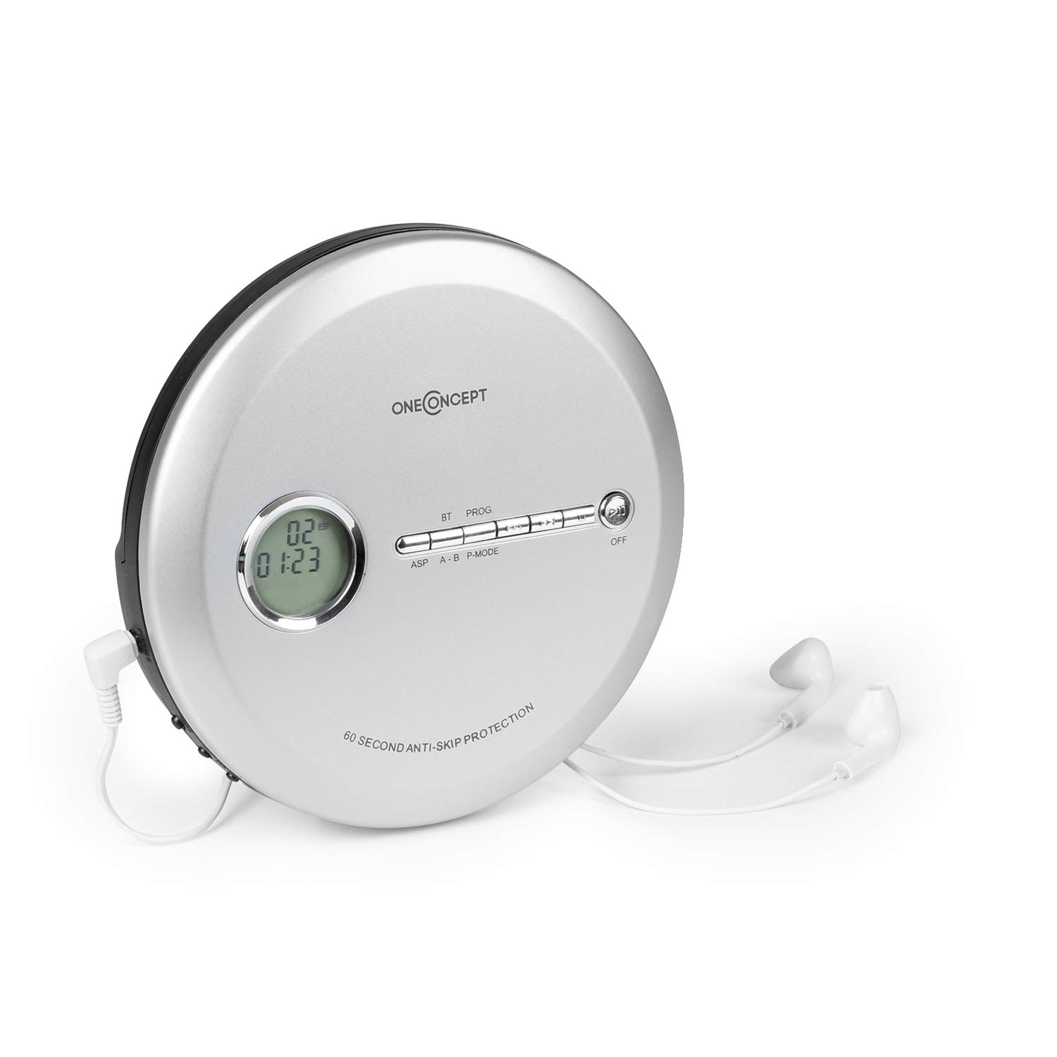 OneConcept CDC 100MP3 - Discman mit Netz- oder Batteriebetrieb, USB, Formate: CD, CD-R, CD-RW und MP3-CD, CD-Player, Bassverstärkung, Programmierfunktion, LCD-Anzeige, inkl., Silber