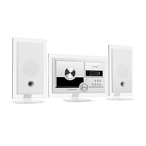 auna Stereo Sonic DAB+ Stereoanlage, Wandmontage, DAB+/UKW-Radiotuner, automatischer CD-Player, USB-Port für MP3-Dateien, Bluetooth-Funktion, AUX-Eingang, LCD-Display, Schlaf-Funktion, antikweiß