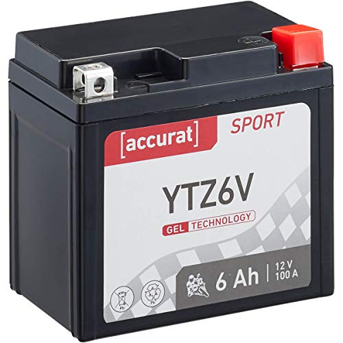 Accurat Motorradbatterie YTZ6V - 12V, 6Ah, 100A, zyklenfest, wartungsfrei, Gel - Starterbatterie, Batterie in Erstausrüsterqualität für Rasentraktor, Roller, Motorrad, Quad