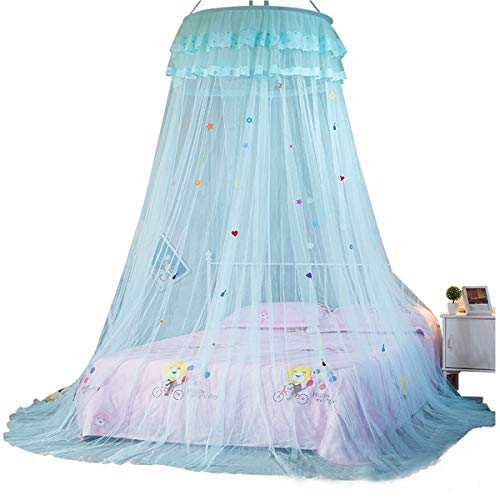 Betthimmel-Netz, Moskitonetz für Bett rund Decke für Mädchen – passend für 1,5 m Bett (blau)