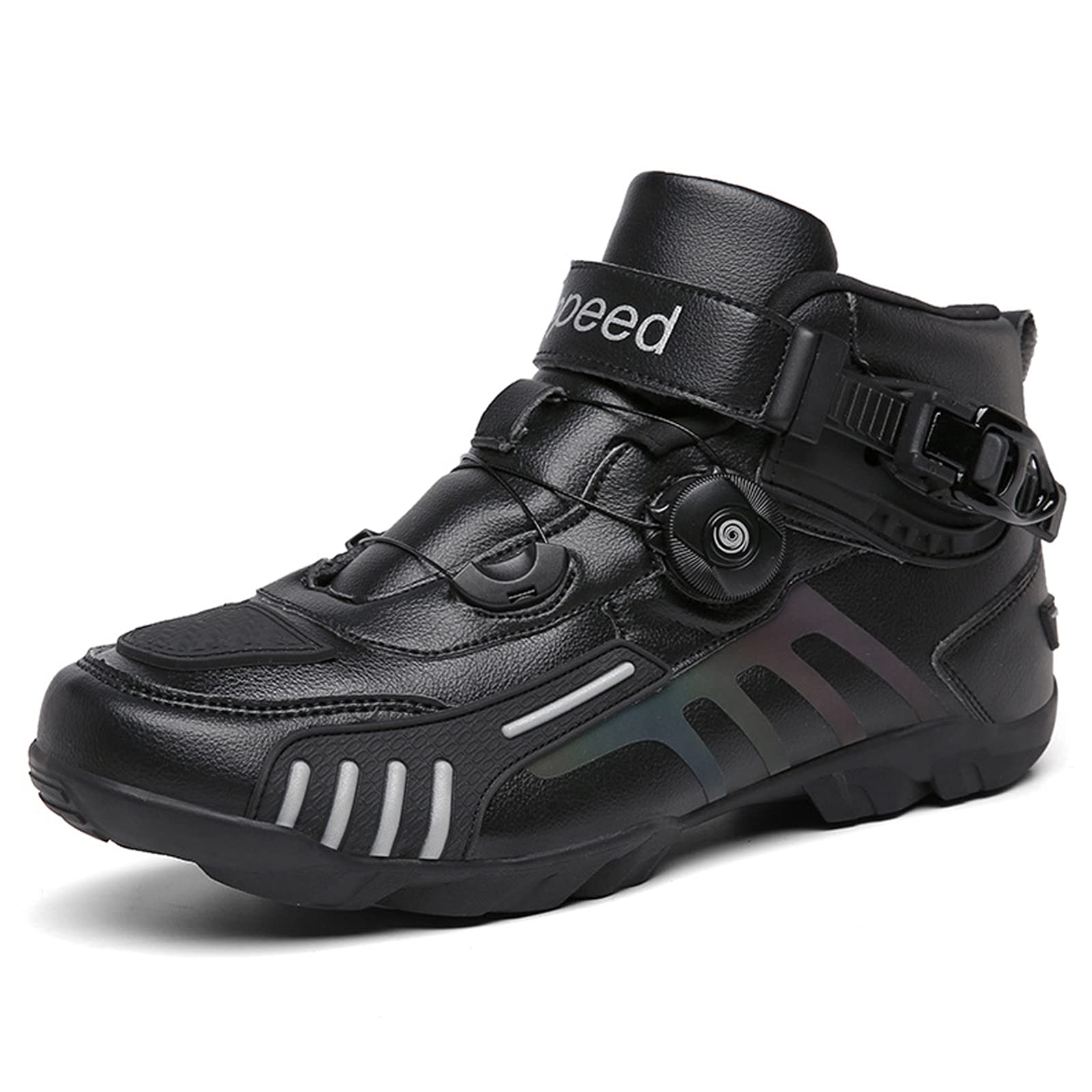 BSTL Motorradschuhe Schwarz Motocross Kurze Stiefeletten Wasserdichtes Leder, Motorrad Offroad Schuhe Racing Sportstiefel,Black-43