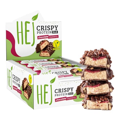 HEJ Vegan Crispy | High Protein Eiweißriegel Snack | Chocolate Raspberry – 12 x 45 g