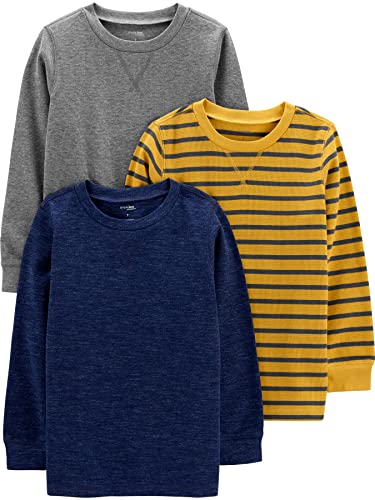 Simple Joys by Carter's 3-Pack Thermal Long Sleeve T-Shirt Set, Gray/Yellow Stripe/Navy, 4T, 3er