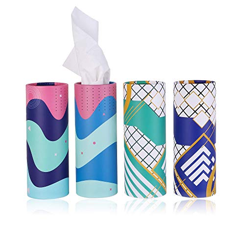 Auto-Tücherhalter mit Gesichtstüchern, runde Taschentuchbox – Taschentuchbehälter für Auto, Reisetücher, perfekt für Auto-Becherhalter – 4 Stück