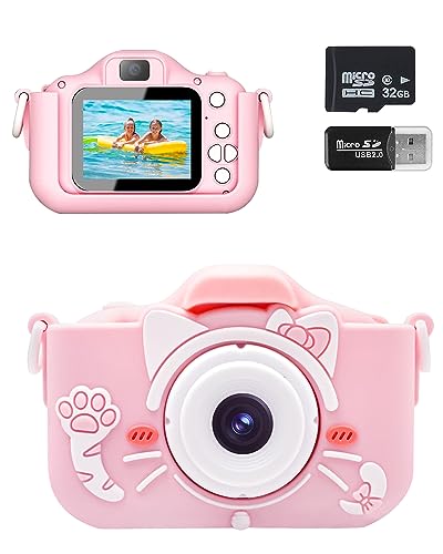 Kinderkamera, 2,0-Zoll Kinder Digitalkamera, 20MP/1080P wiederaufladbare Selfie-Kamera, mit 32G SD-Karte, Kartenleser, geeignet Weihnachten Spielzeug für Mädchen und Jungen im Alter von 3 bis 12