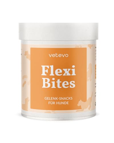 vetevo Flexi Bites Gelenk Snacks mit Grünlippmuschel Hund, Leckerli Statt Gelenktabletten, Unterstützt Knochen 6 Gelenke, mit Hagebutte - 300g Dose