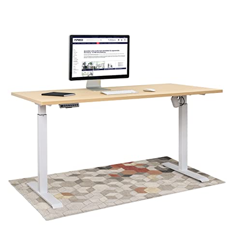 KRIEG HighDesk SMART Höhenverstellbarer Schreibtisch (Weiß + Ahorn I 160 x 80 cm) - Elektrischer Sitz- & Stehtisch mit Tischplatte - Stehschreibtisch Elektrisch Höhenverstellbar