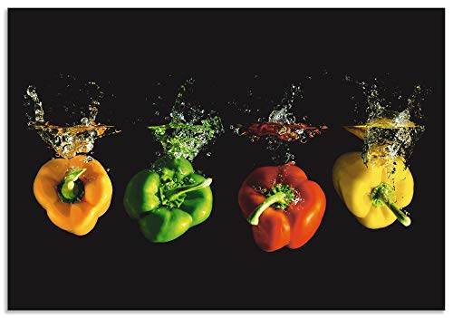 ARTLAND Spritzschutz Küche aus Alu für Herd Spüle 80x55 cm Küchenrückwand mit Motiv Essen Gemüse unter Wasser Paprika Modern Dunkel Bunt S6EM
