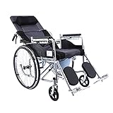 Verstellbarer Rollstuhl mit 6 Positionen, bequem und leicht, doppelte Handbremse und Hebebein, Hartstahl, tragbar und einfach zu verstauen