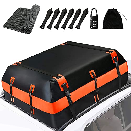 Dachbox Auto,425 Liter Wasserdicht Faltbare Gepäckbox mit Anti-Rutsch Matte + 6 Türhaken,geeignet für PKW, Vans oder SUVs mit/ohne Gepäckträger