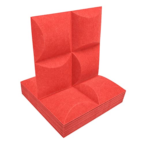 Josenidny 12-Teilige Schallabsorptionsplatte in Einzigartiger Form, 30,5 X 30,5 X 0,3 Cm, Schallschutzplatte, Perfekt die Akustische Wanddekoration, Rot