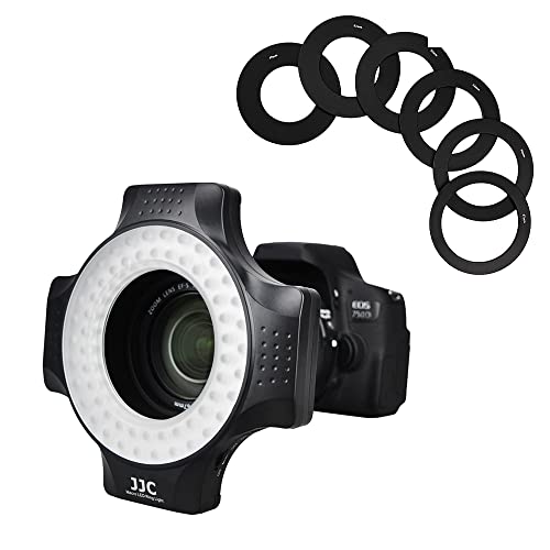 JJC Makro-LED-Ring-Blitzlicht mit 60 hochintensiven LED-Lichtern, Blitzdiffusor für Canon Sony Nikon Olympus Fuji DSLR-Kameraobjektiv, 6 Objektivanschluss-Adapterring - 49 mm bis 67 mm