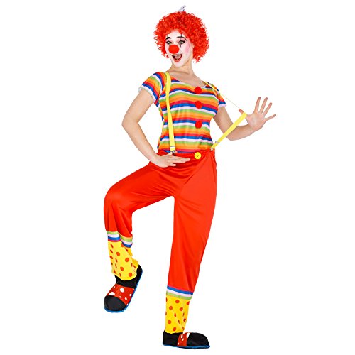 TecTake dressforfun Frauenkostüm Clown | Kostüm + Hosenträger und Afro-Perücke mit Schleife | Clownfrau Clown-Kostüm Fasching (S | Nr. 300818)