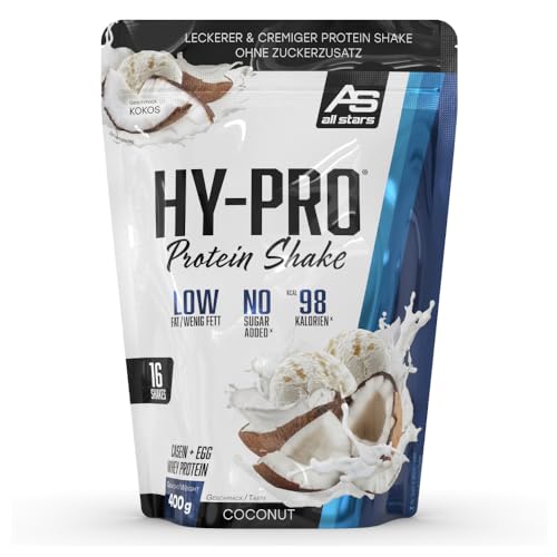 All Stars HY-PRO Protein-Shake Coconut I 400g Protein-Pulver inkl 20g Proteine pro Portion I Eiweiß-Pulver ohne Zuckerzusatz & inkl. Vitamine I hochwertige Mehrkomponenten-Proteine