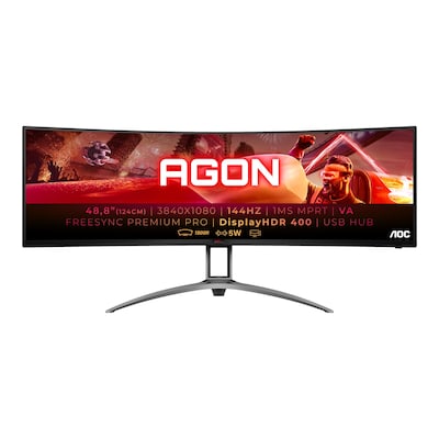 AOC Agon 493QCX - 49 Zoll DFHD Curved Gaming Monitor, 144 Hz, 1ms, HDR400, FreeSync Premium Pro (3840x1080, HDMI, DisplayPort, USB Hub) schwarz/rot