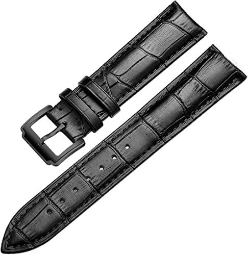 Herrenarmband, Lederarmband, Armband for Männer und Frauen, 16 mm/18 mm/19 mm/20 mm/21 mm/22 mm, weiches Kalbsleder-Uhrenarmband mit Dornschließe, Uhrenarmband-Zubehör (Color : Black)
