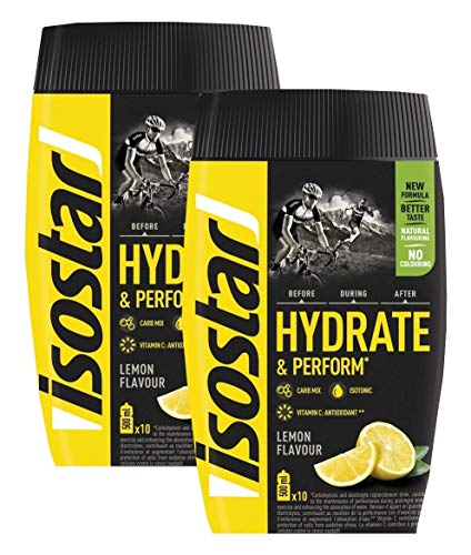 Isostar Hydrate & Perform Iso Drink – 400 g isotonisches Getränkepulver – Elektrolyt Pulver zur Unterstützung der sportlichen Leistungsfähigkeit – Zitrone ( 2x400g )