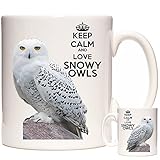 Tasse mit Eulen-Motiv, Aufschrift "Keep Calm and Love Snowy Owls" Passende Untersetzer erhältlich