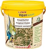 sera Vipan Nature 10 L (2 kg) - Hauptfutter mit 4% Insektenmehl und prebiotischer Wirkung, Flockenfutter fürs Aquarium, Fischfutter mit sehr hoher Futterverwertbarkeit und somit weniger Algen