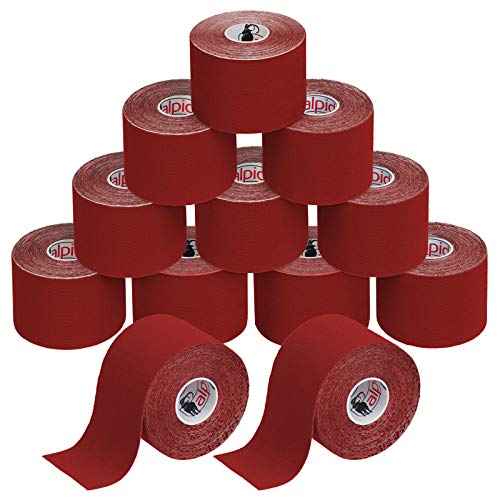 ALPIDEX Kinesiologie Tape 5 m x 5 cm E-Book Anwendungsbroschüre Elastisches Tape im Set 1, 3, 6 oder 12 Rollen, Farbe:rot, Menge:12 Rollen