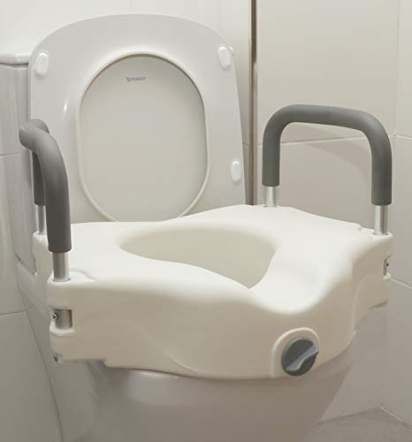 OrtoPrime WC-Sitzerhöhung für Erwachsene, mit gepolsterten Armlehnen, Höhe 12 cm, Höhe für WC-Badezimmer, anpassbar, WC-Hocker für Erwachsene, mit Sicherheitsbefestigung