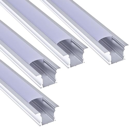 JANDEI – 4 x 1 meter Lange Aluminiumprofile für die Versenkte Installation von LED-Lichtbändern mit Durchscheinendem Diffusor. Inklusive Endkappen und Zubehör (17,4mm x 14,5mm)