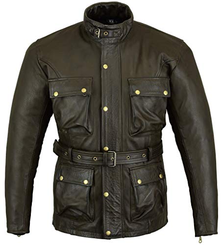 Braun Classic Waxed & Oiled Leather Cowhide Motorcycle Motorbike Jacked Armoured by Bikers Gear UK, Braun, S