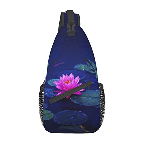 Rucksack mit hellem Lotus-Druck, leicht, faltbar, Umhängetasche, wasserabweisend, Schulterrucksack für den täglichen Gebrauch, Schwarz , Einheitsgröße
