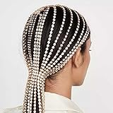 Braut-Stirnband Strass lange Quaste Haarkette Accessoires für Frauen Kristall Mehrstränge Kopfkette Haarschmuck (Farbe: B) (A)