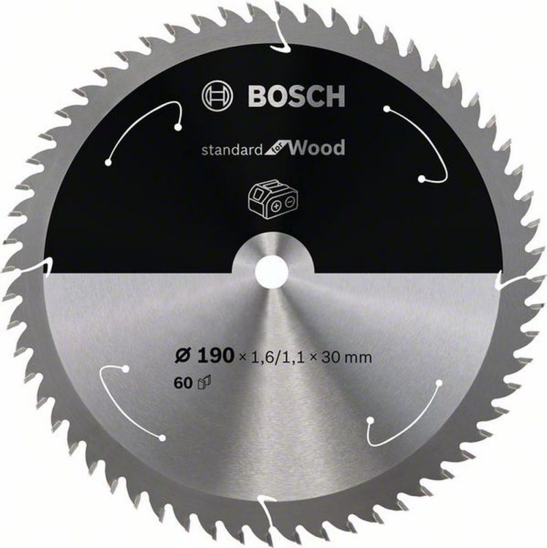 Bosch Akku-Kreissägeblatt Standard for Wood, 190 x 1,6/1,1 x 30, 60 Zähne 2608837711